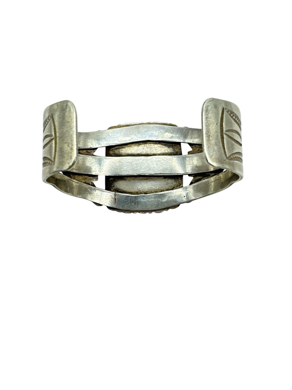 Vintage 1940s Navajo Fred Harvey Era Heavy Sterling Silver Petrified Wood Cuff - Picture 3 of 10